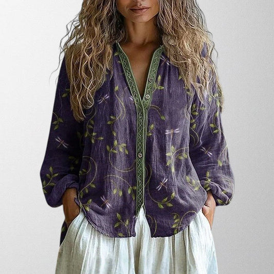 Oriana | Vintage Blouse With Leaf Print