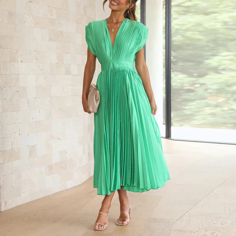 Haven | Maxi Dress with V-Neck and Pleats